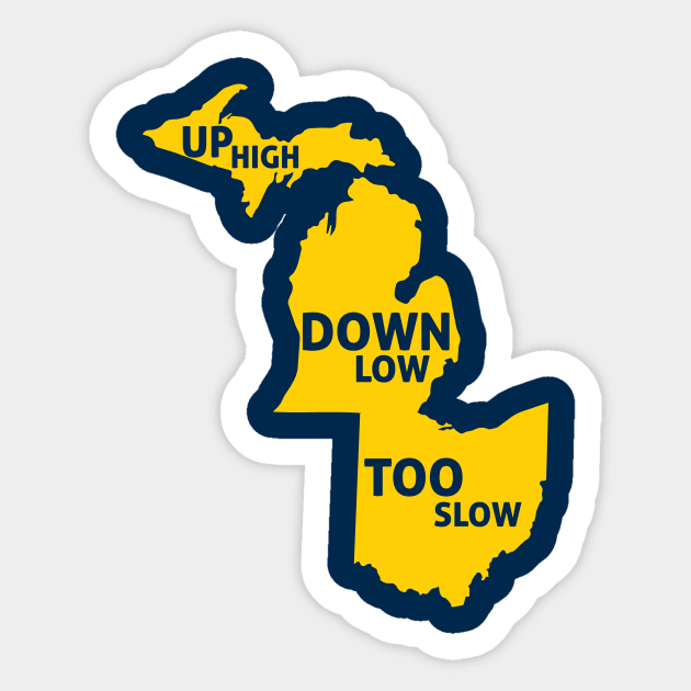 Up High Down Low Too Slow - Gold Sticker by sadsquatch